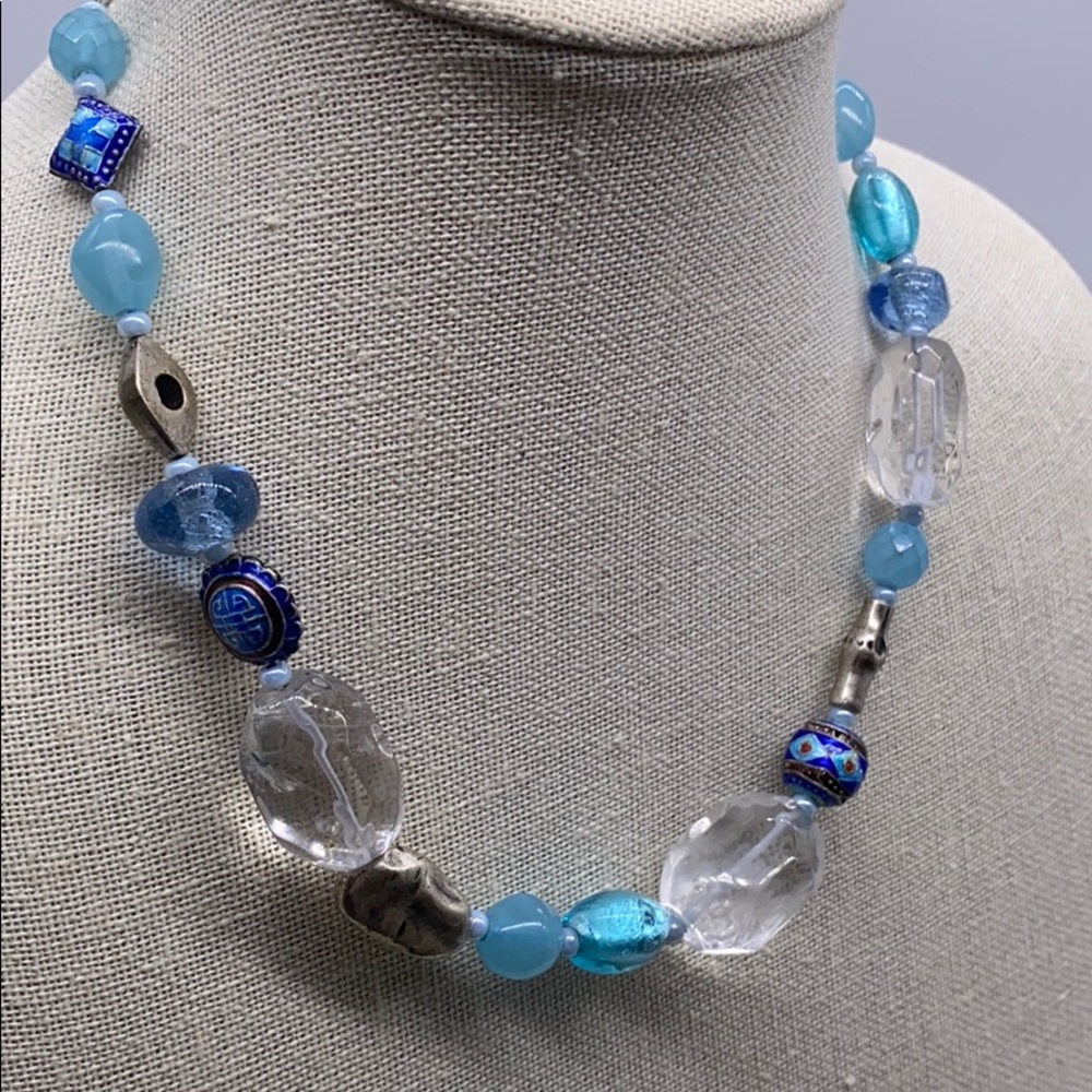 Chico's Blue Glass and Metal Bead Choker Necklace - Picture 3 of 3